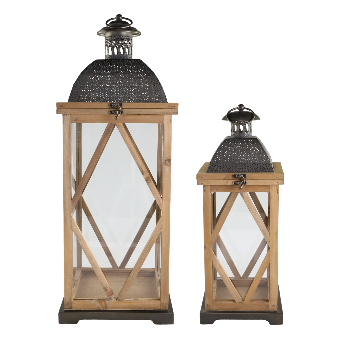 Lyslykt med dekorasjon, sett med 2 stk. Freja H67 cm / H47,5 cm