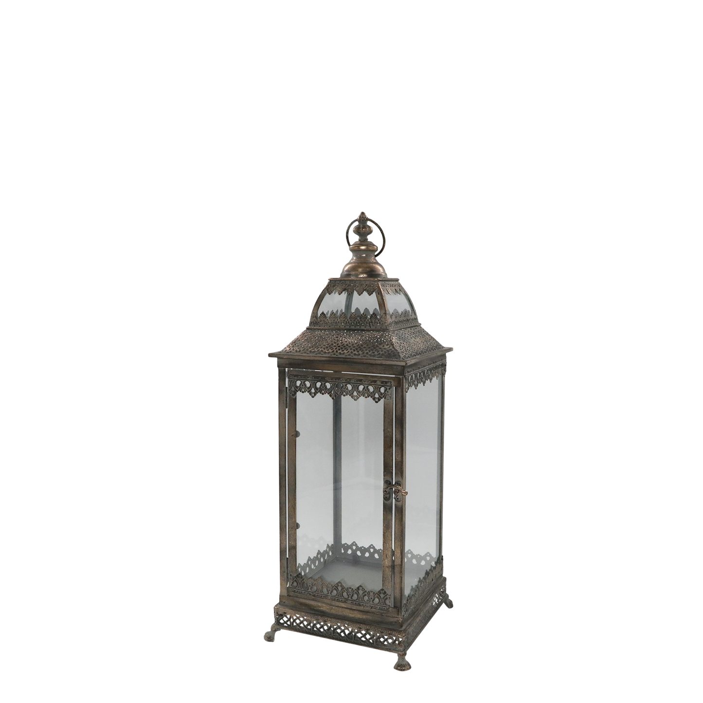 Lyslykt med dekor H62/L20/B20 cm antikk gull