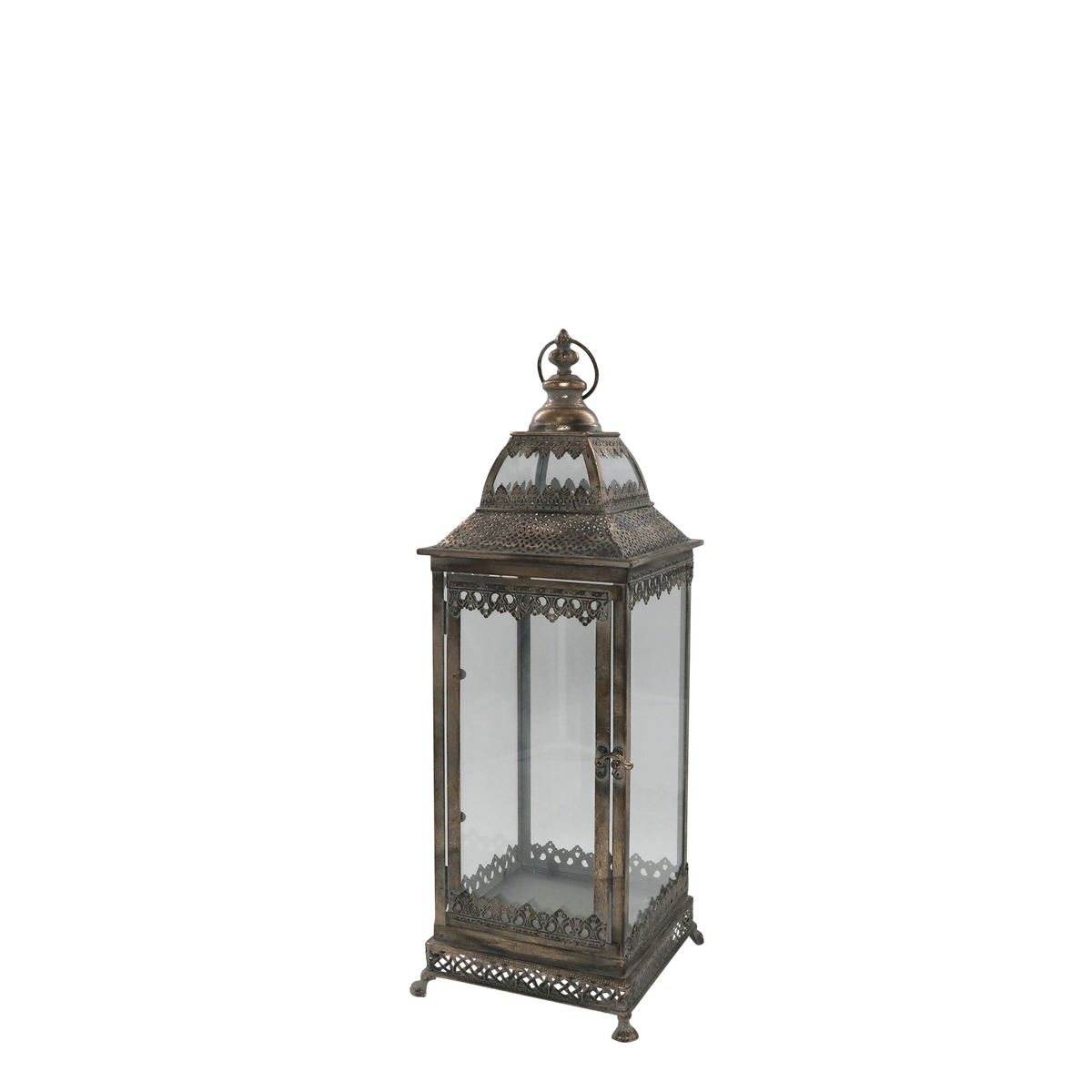 Lyslykt med dekor H62/L20/B20 cm antikk gull