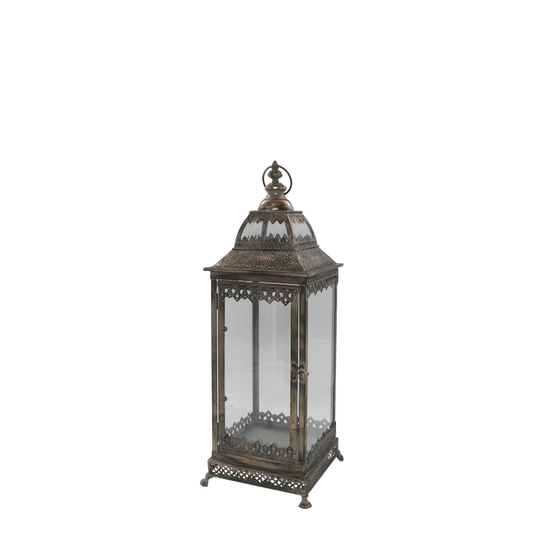 Lyslykt med dekor H62/L20/B20 cm antikk gull