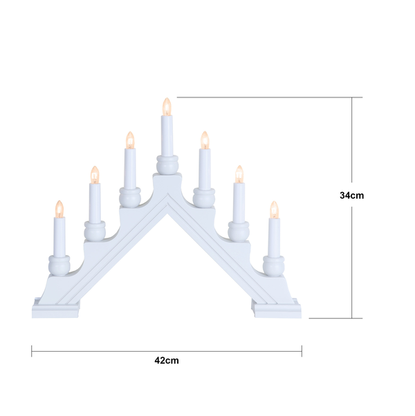 Adventslysestake 7-armet trelysestake hvit