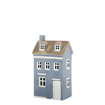 Lyslykt Hus H25/L13/B9 cm himmelblå
