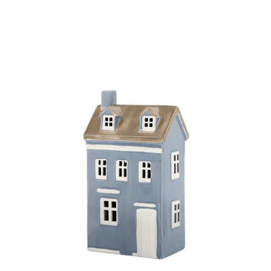 Lyslykt Hus H25/L13/B9 cm himmelblå