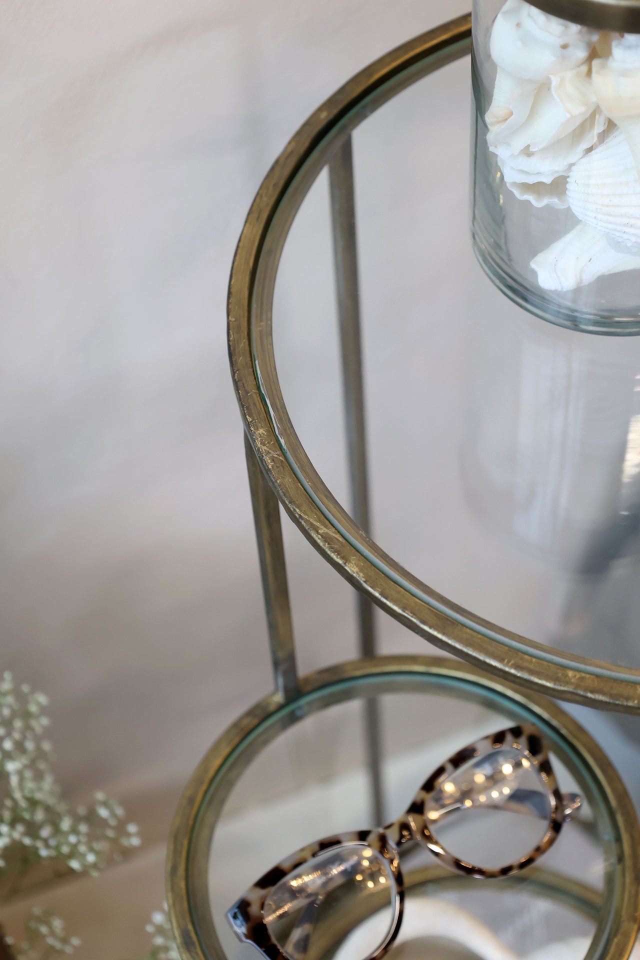 Sidebord DIV. med glassplater på hjul H79,5/Ø40 cm