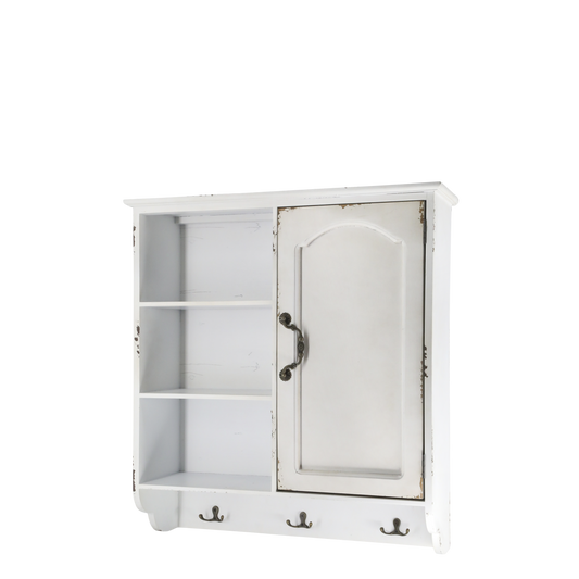 Veggskap m. 1 dør og 3 hyller H61/L56/B19 cm antikk krem