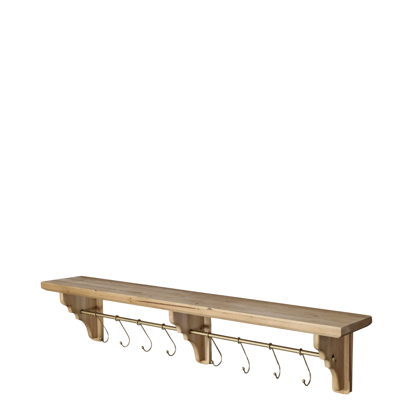 Vägghylla med krokar H20/L120/B25 cm natur/antik mässing I lager Augusti 2026