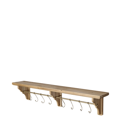 Vägghylla med krokar H20/L120/B25 cm natur/antik mässing I lager Augusti 2026