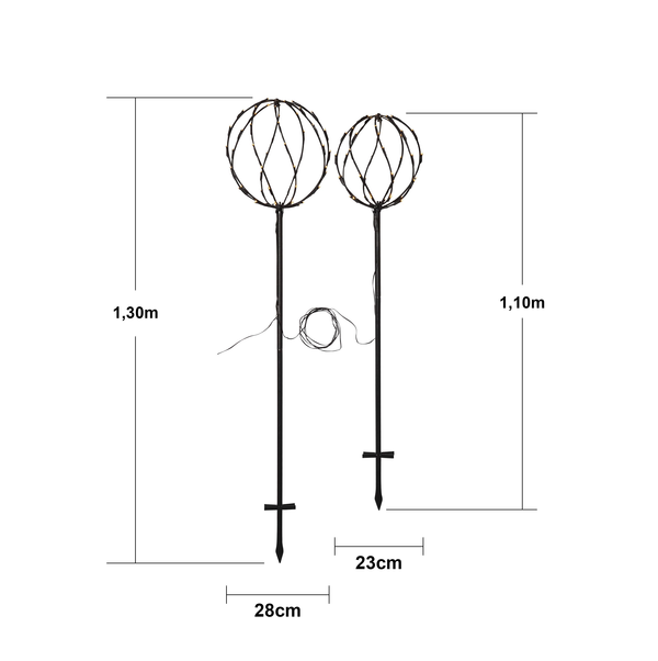 Hagebelysning Soldrevet sett med 2 svarte runde kuler 130/110 cm