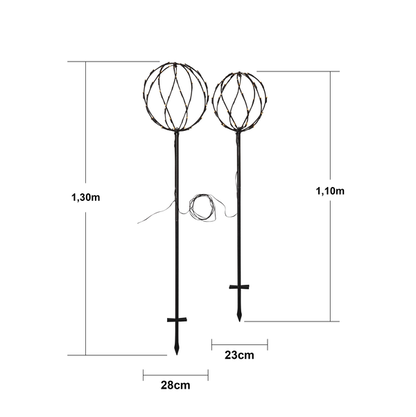 Hagebelysning Soldrevet sett med 2 svarte runde kuler 130/110 cm