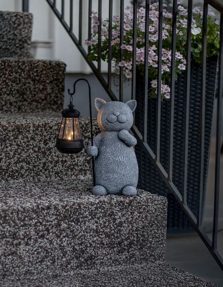 Hagebelysning Soldrevet katt med lykt På lager uke 10