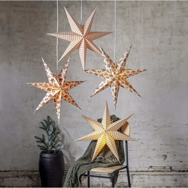 Adventsstjerne Papirstjerne Bomullsstrå og grantrebar 60 cm rød/beige
