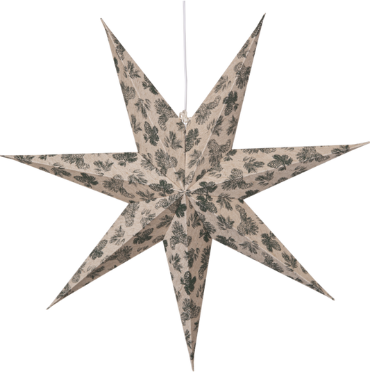 Adventsstjerne Papirstjerne Bomullsstrå og grantrebar 60 cm grønn/beige