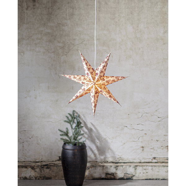 Adventsstjerne Papirstjerne Bomullsstrå og grantrebar 60 cm rød/beige