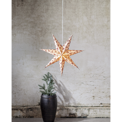 Adventsstjerne Papirstjerne Bomullsstrå og grantrebar 60 cm rød/beige