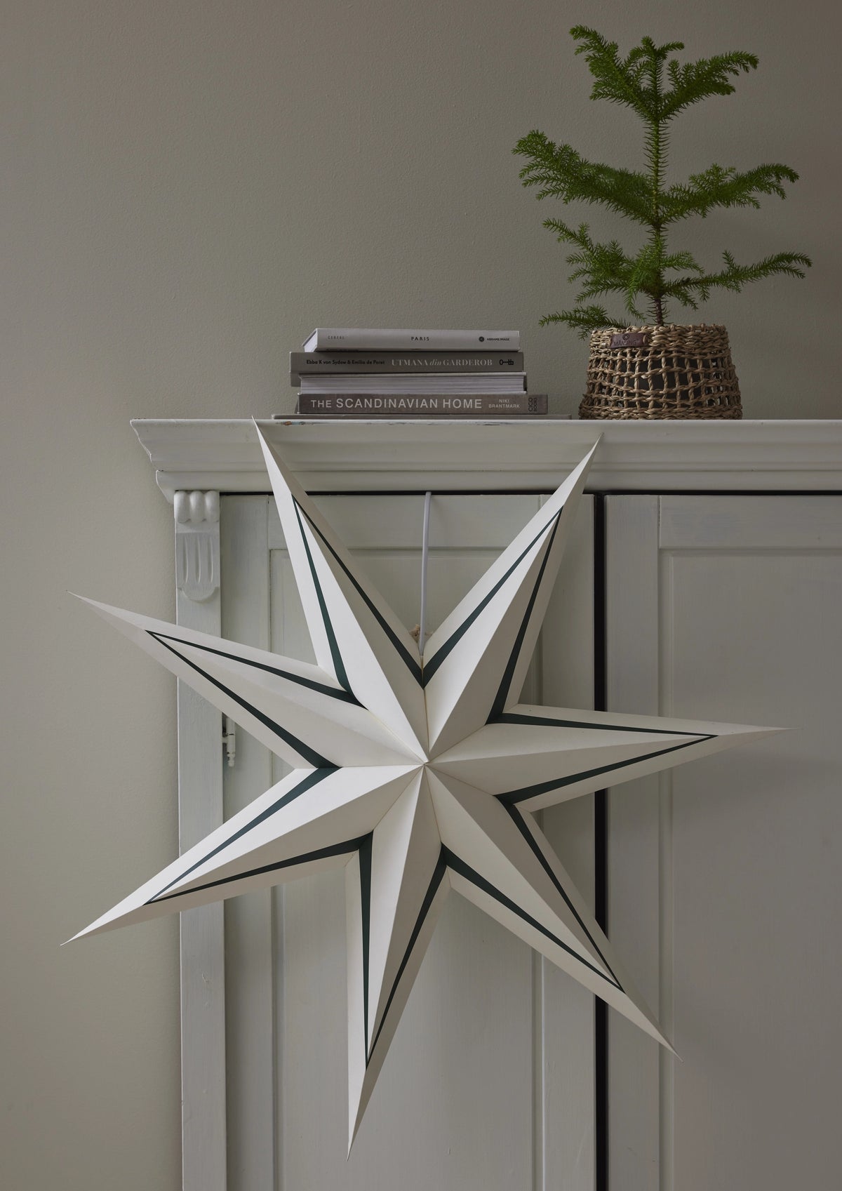 Adventsstjerne med stripe 77 cm Hvit/Grønn