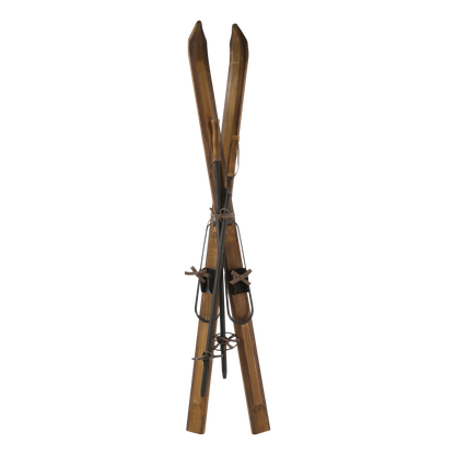 Jul div. Vintage ski med staver til dekorasjon H120/B5,5 cm natur