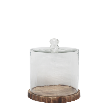 Dekorativt fat med glassklokke H25/Ø22,5 cm