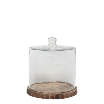 Dekorativt fat med glassklokke H25/Ø22,5 cm