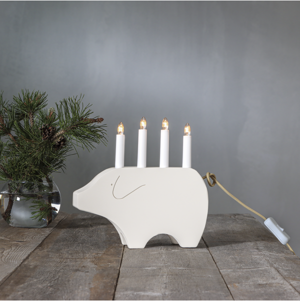 Adventslysestake Julegris 28,5 cm Hvit