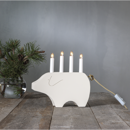 Adventslysestake Julegris 28,5 cm Hvit