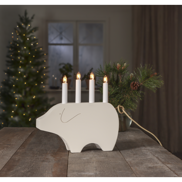 Adventslysestake Julegris 28,5 cm Hvit