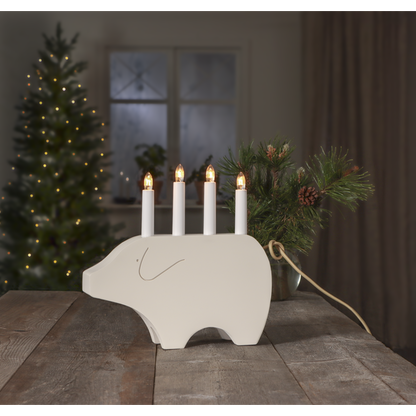 Adventslysestake Julegris 28,5 cm Hvit