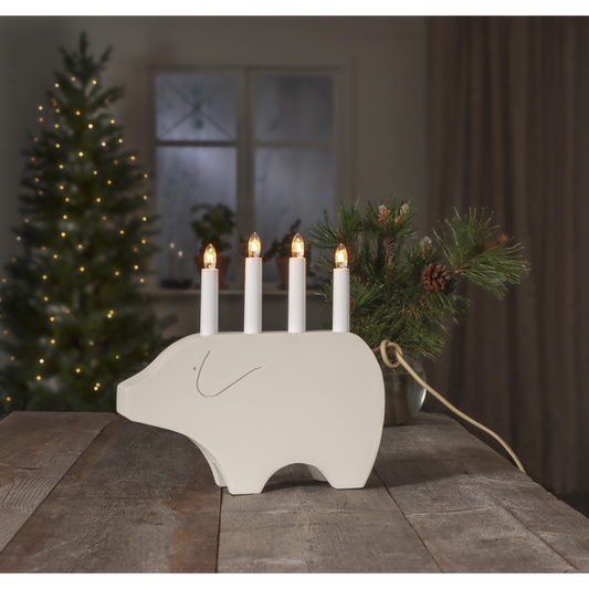 Adventslysestake Julegris 28,5 cm Hvit