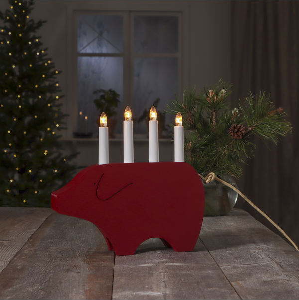 Adventslysestake Julegris 28,5 cm Rød