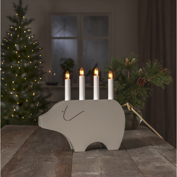 Adventslysestake Julegris 28,5 cm Beige