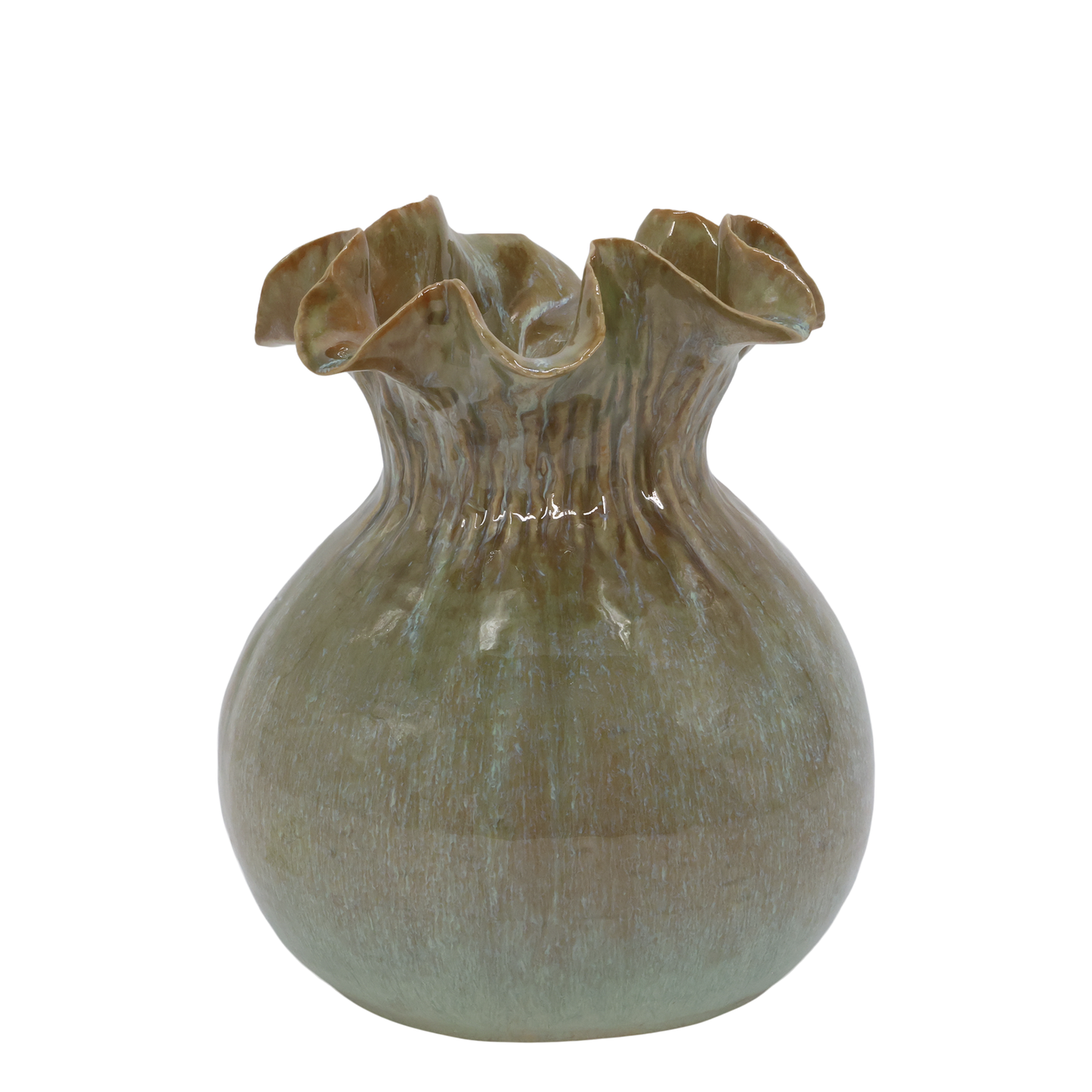Dekorativ vase med bølget kant H21,5/Ø19 cm vertikal