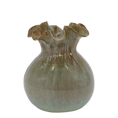 Dekorativ vase med bølget kant H21,5/Ø19 cm vertikal