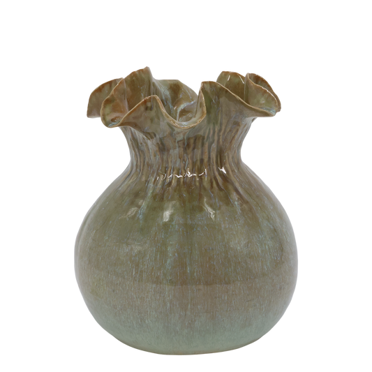 Dekorativ vase med bølget kant H21,5/Ø19 cm vertikal