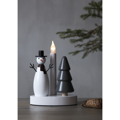 Adventslysestake Snømann og gran 16x10x21 cm