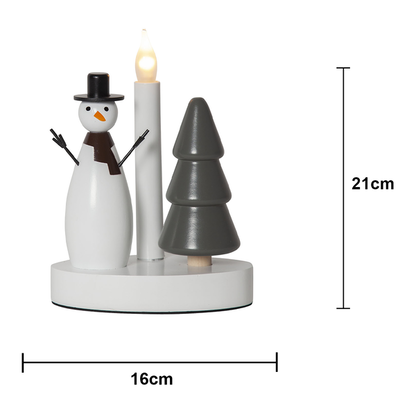 Adventslysestake Snømann og gran 16x10x21 cm