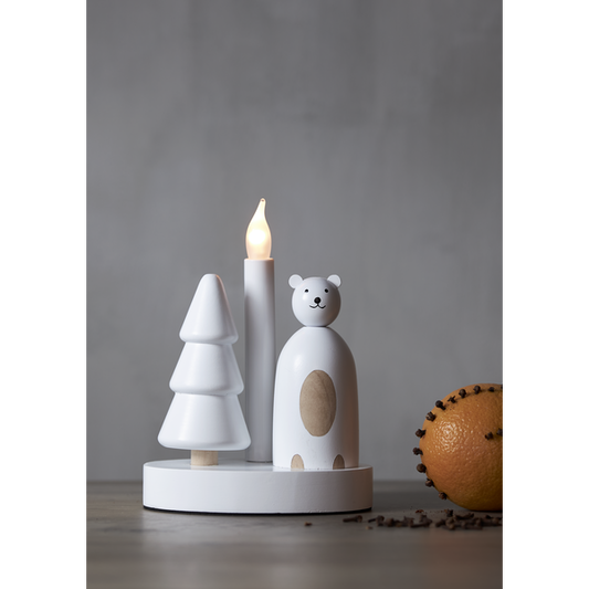 Adventslysestake Isbjørn og gran 16x10x21 cm