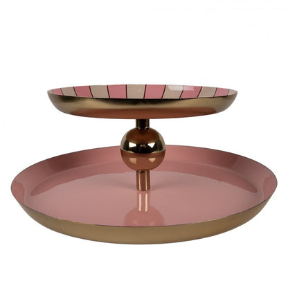 Dekorativt Fat Brett 2-lags kakestativ Ø 30x11 cm Rosa Metal