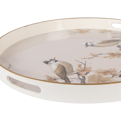 Dekorativt fat brett Fugler Ø46 cm Beige