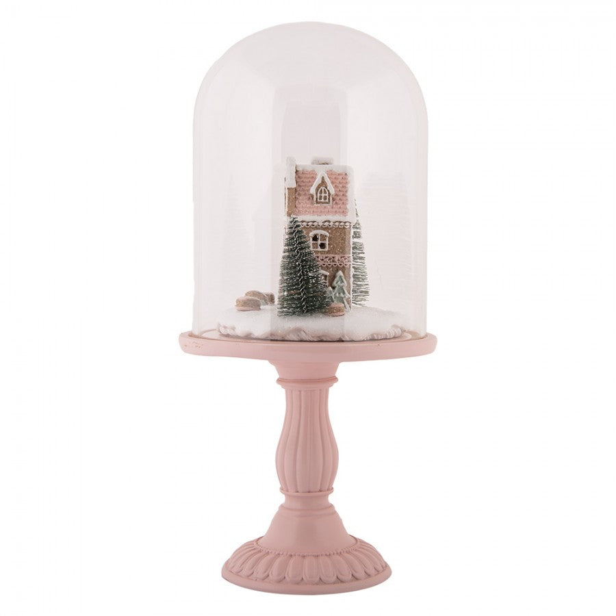 Innendørs julepynt Glasskuppel By med LED-belysning Ø 17x36 cm Rosa