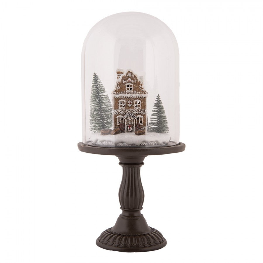 Innendørs julepynt Glassklokke By med LED-belysning Ø 17x36 cm Brun