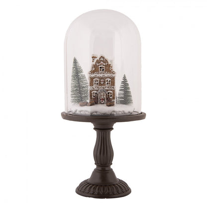 Innendørs julepynt Glassklokke By med LED-belysning Ø 17x36 cm Brun