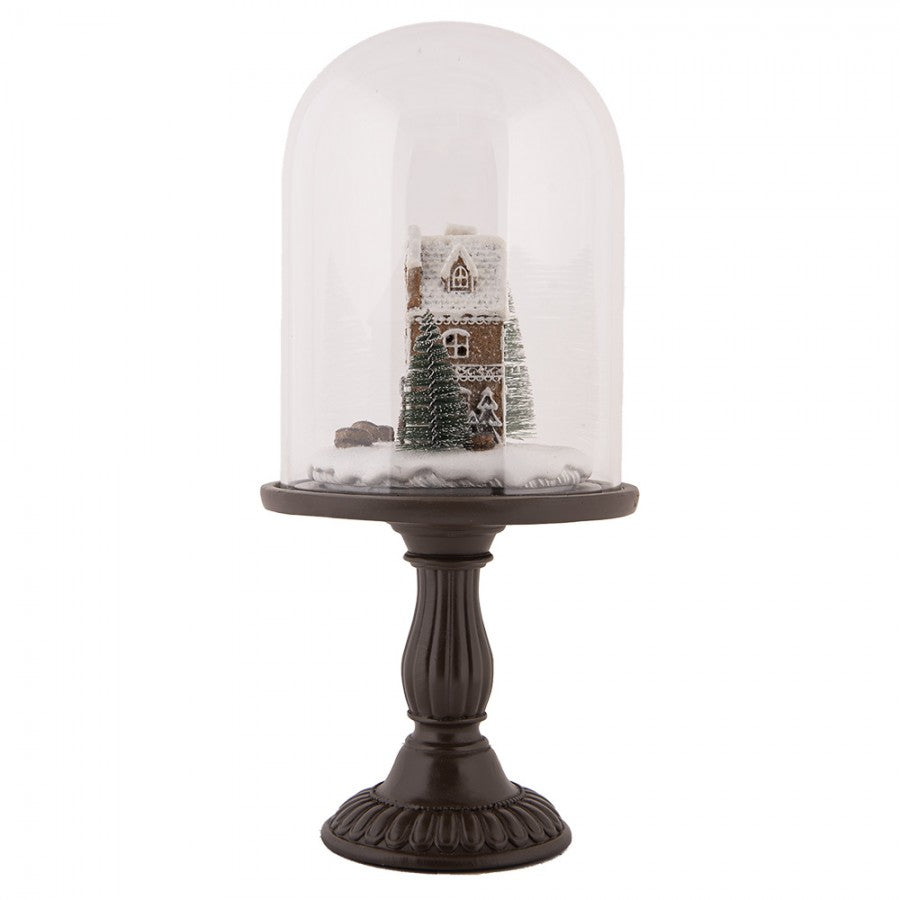 Innendørs julepynt Glassklokke By med LED-belysning Ø 17x36 cm Brun