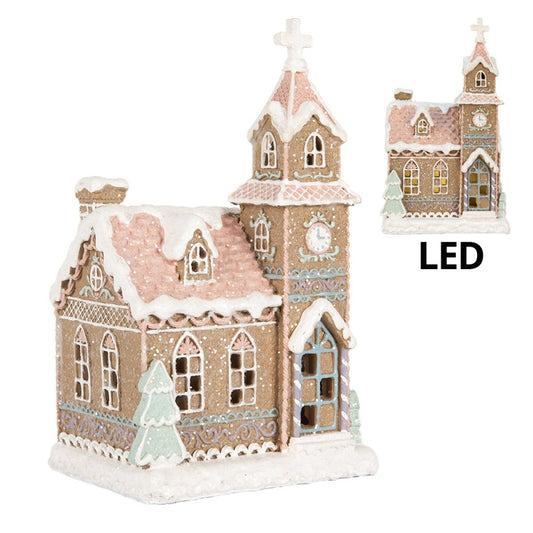 Belysning Jul Pepperkakekirke med LED 14x12x23 cm Pastell
