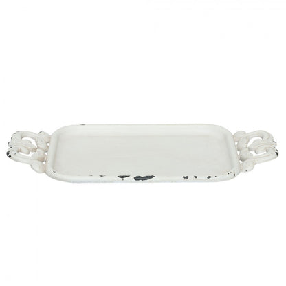 Dekorativt fat brett 16x8x1 cm Antikk hvitt jern