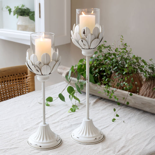 Lysestake Blomst Metall H36,5/Ø12 cm cm antique creme