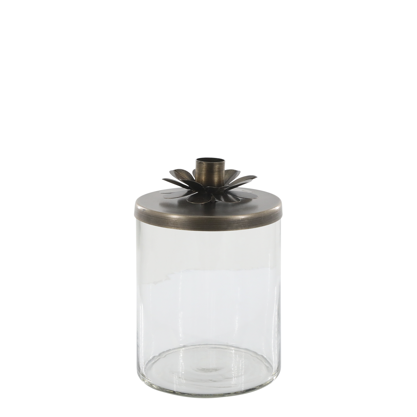 Lysestake med lokk H18/Ø11,5 cm antikk messing