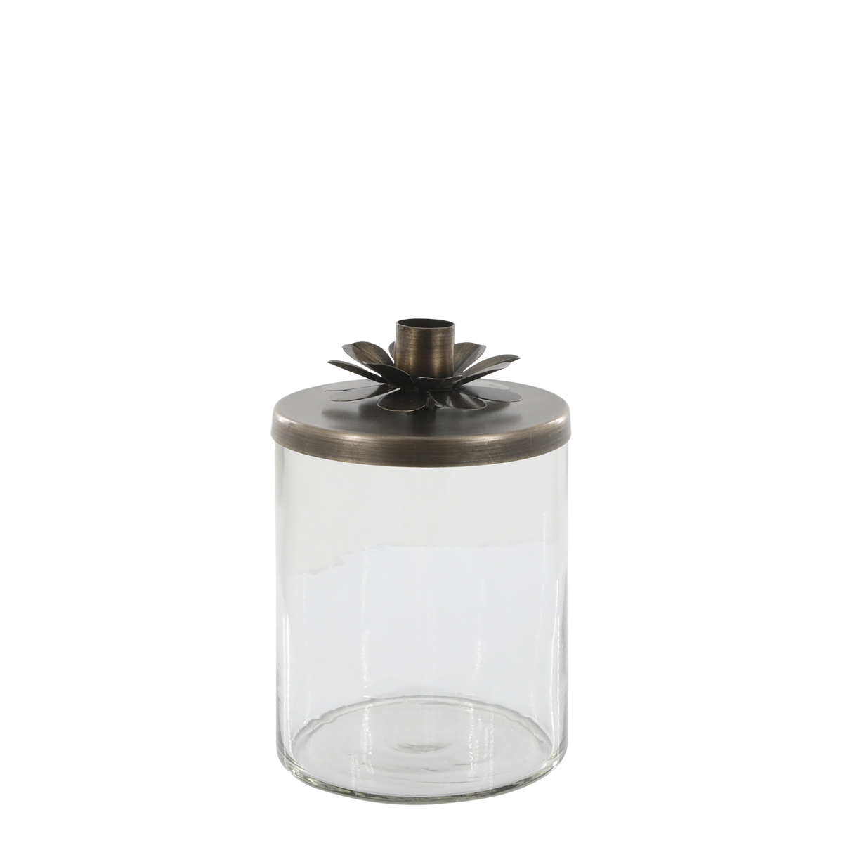 Lysestake med lokk H18/Ø11,5 cm antikk messing