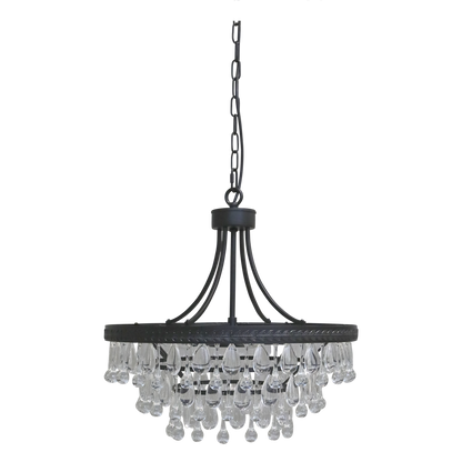 Taklampe Versailles lysekrone med dråpeformede glassprism H49/Ø50 cm svart
