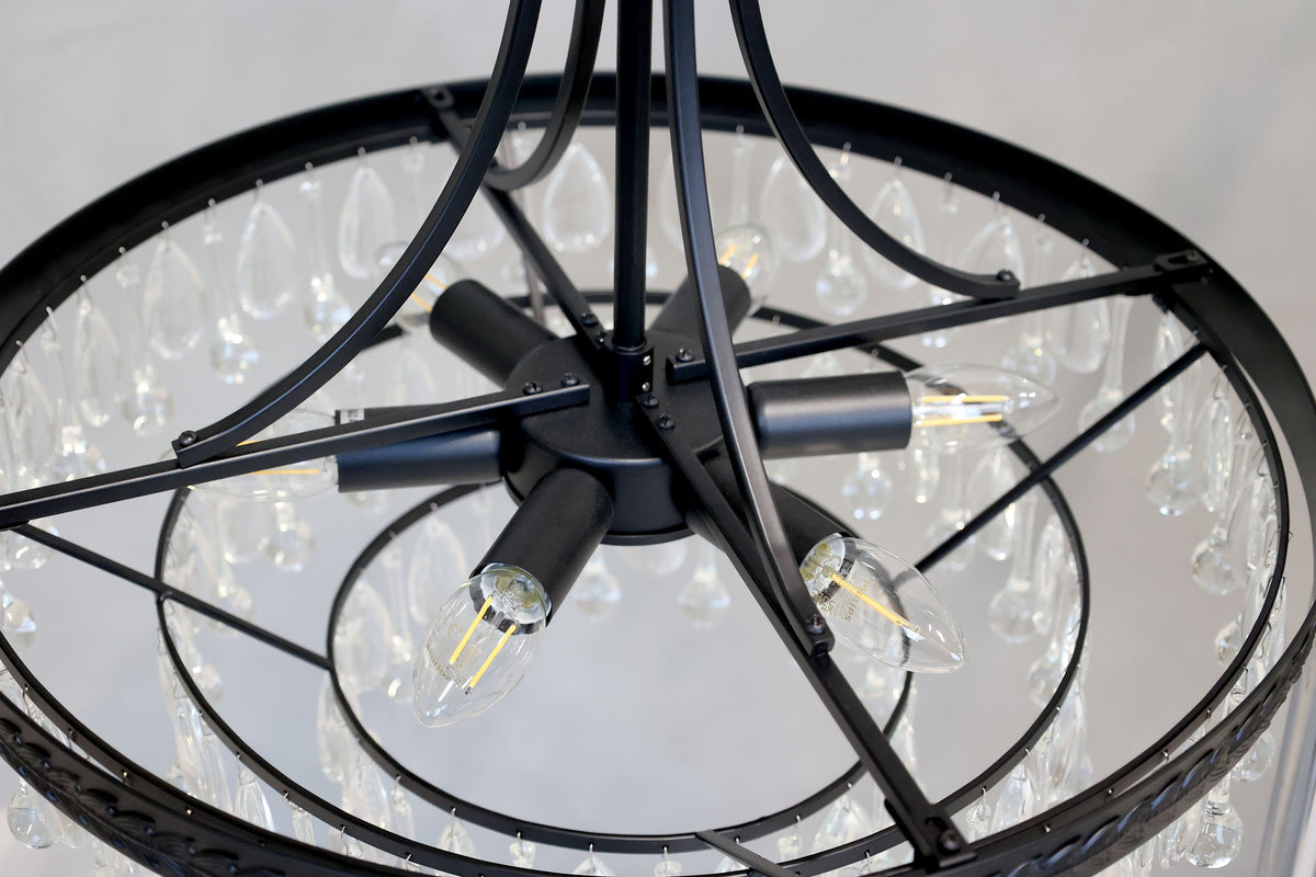 Taklampe Versailles lysekrone med dråpeformede glassprism H49/Ø50 cm svart