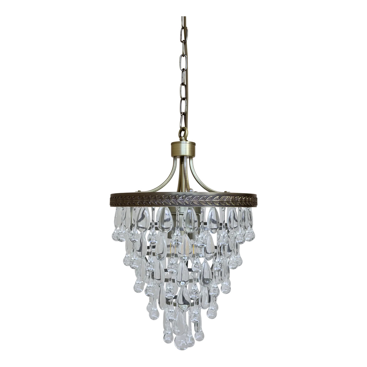 Taklampe Versailles lysekrone med dråpeformede glassprism H54/Ø35 cm Messing