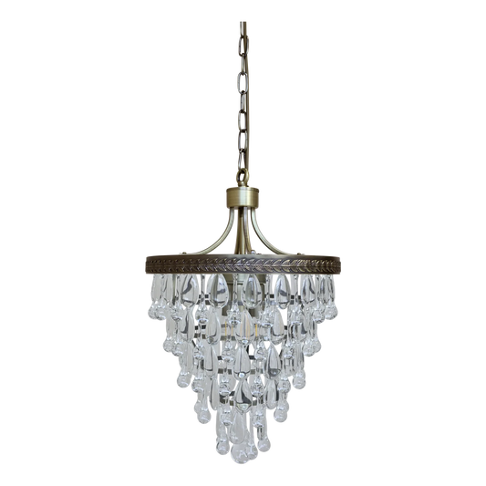 Taklampe Versailles lysekrone med dråpeformede glassprism H54/Ø35 cm Messing